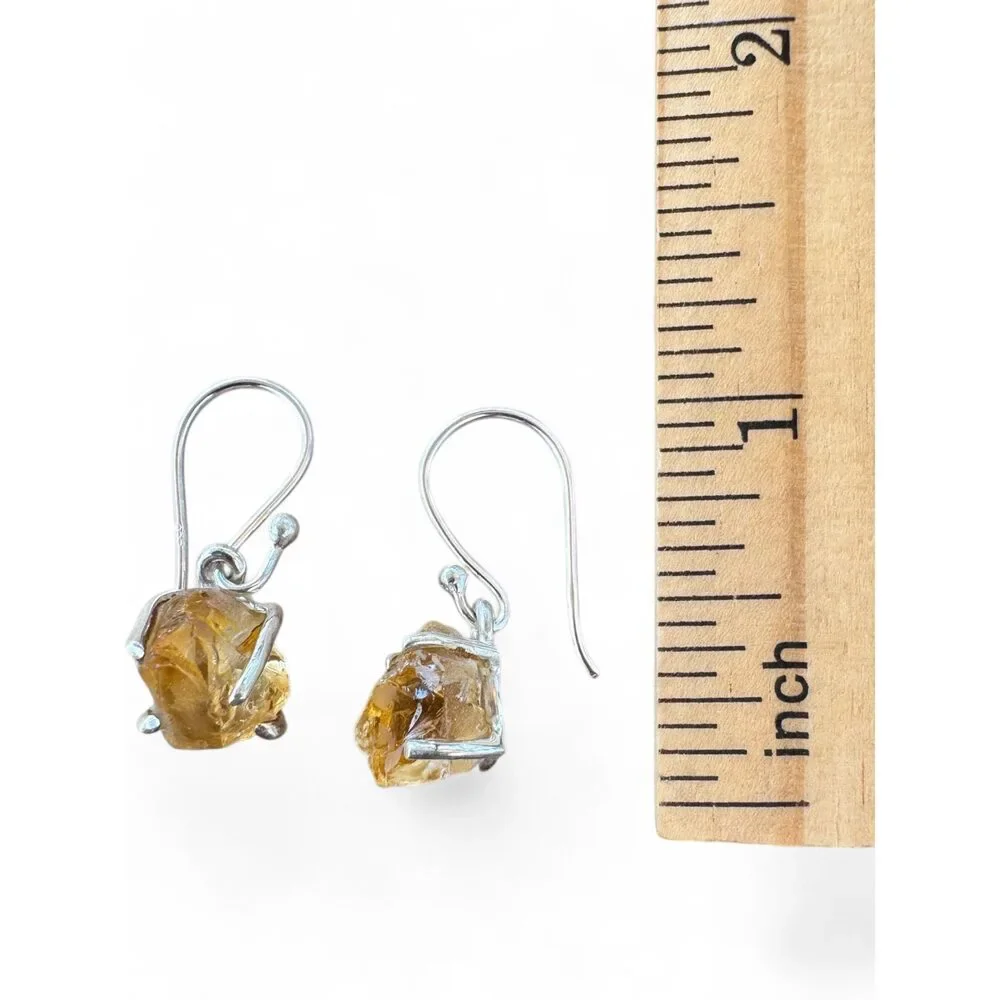 Rough Citrine Solid 925 Sterling Silver Earrings